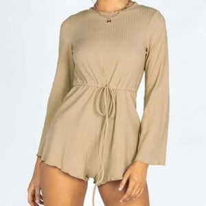 Princess Polly Aiken Long Sleeve Beige Romper - NWT